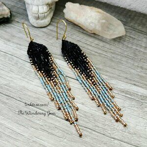 Beaded Fringe Cascade Shoulder Duster Dangle Earrings 4.5"